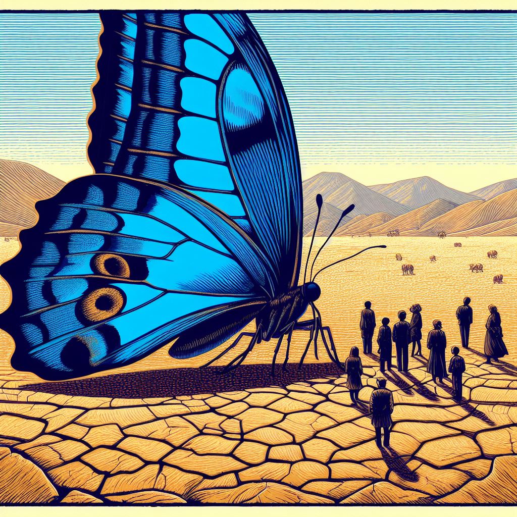 Blauer Schmetterling in Wüste