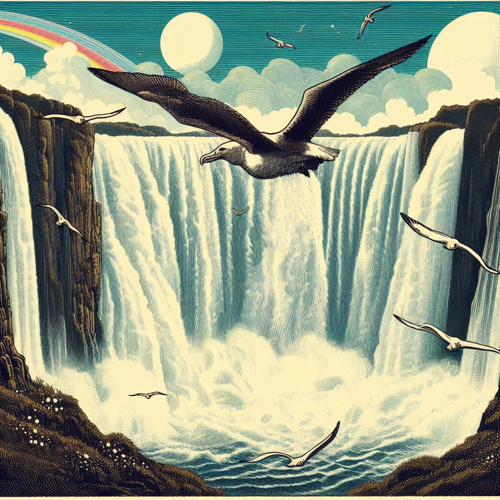 Wasserfall mit Albatros