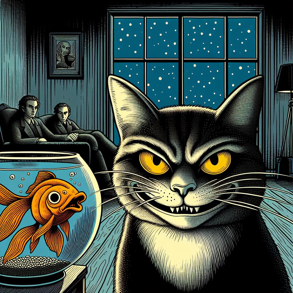 Böse Katze mit Goldfisch