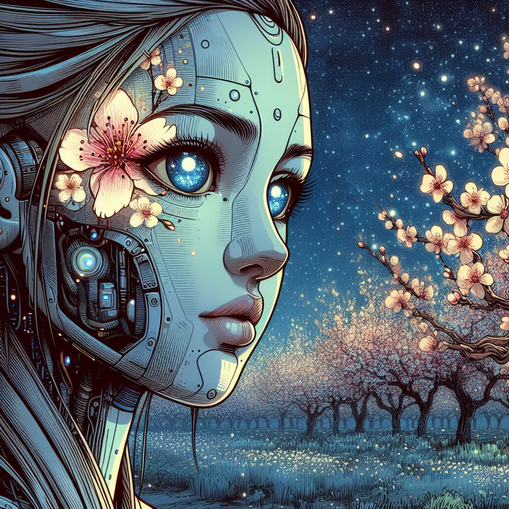 Cyborg und Mandelblüten